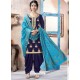 Navy Blue Pure Upadda Silk Embroidered Designer Salwar Suit