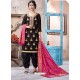 Black Pure Upadda Silk Embroidered Designer Salwar Suit