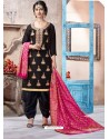 Black Pure Upadda Silk Embroidered Designer Salwar Suit
