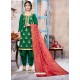 Dark Green Pure Upadda Silk Embroidered Designer Salwar Suit