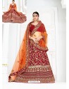 Beautiful Maroon Velvet Heavy Embroidered Hand Worked Designer Wedding Lehenga Choli