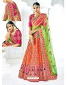 Orange And Rani Banarasi Heavy Embroidered Hand Worked Designer Wedding Lehenga Choli