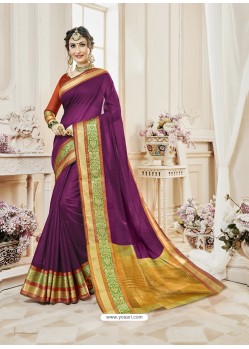 Purple Cotton Silk Designer Woven Saree