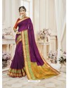 Purple Cotton Silk Designer Woven Saree