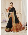 Black Cotton Silk Designer Woven Saree