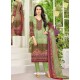 Green Pure Satin Embroidered Straight Suit