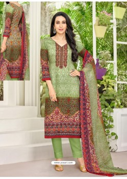 Green Pure Satin Embroidered Straight Suit