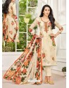 Cream Pure Satin Embroidered Straight Suit