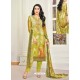 Parrot Green Pure Satin Embroidered Straight Suit