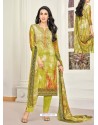 Parrot Green Pure Satin Embroidered Straight Suit