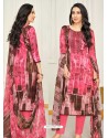 Hot Pink Pure Satin Embroidered Straight Suit