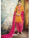 Mustard Embroidered Chanderi Silk Designer Patiala Salwar Suit
