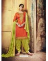 Orange Embroidered Chanderi Silk Designer Patiala Salwar Suit