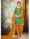Forest Green Embroidered Chanderi Silk Designer Patiala Salwar Suit