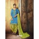 Blue Embroidered Chanderi Silk Designer Patiala Salwar Suit