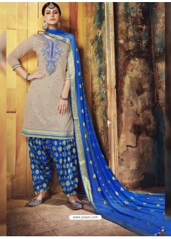 Light Brown Embroidered Chanderi Silk Designer Patiala Salwar Suit