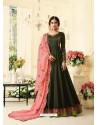 Mehendi Pure Silk Resham Embroidered Designer Anarkali Suit