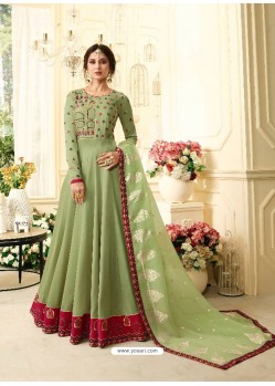 Green Banglori Silk Resham Embroidered Designer Anarkali Suit