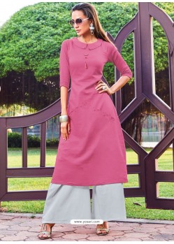 Hot Pink Silk Cotton Designer Readymade Kurti
