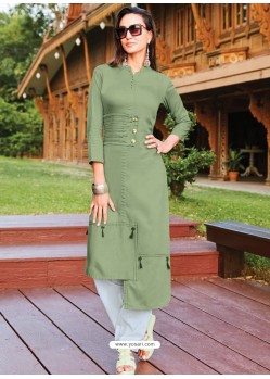 Olive Green Silk Cotton Designer Readymade Kurti