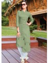 Olive Green Silk Cotton Designer Readymade Kurti
