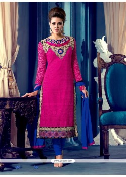 Flashy Magenta And Blue Georgette Churidar Suit