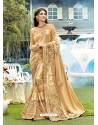 Golden Lycra And Net Jari Embroidered Designer Saree