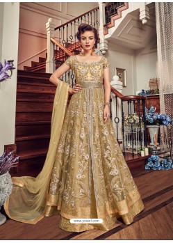 Buy Golden Premium Net Embroidered Designer Anarkali Suit | Anarkali Suits