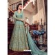 Turquoise Premium Net Embroidered Designer Anarkali Suit