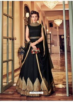 Black Banglori Silk Embroidered Designer Anarkali Suit
