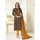 Coffee Brown Banarasi Jacquard Embroidered Designer Churidar Suit