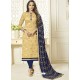 Cream Banarasi Jacquard Embroidered Designer Churidar Suit