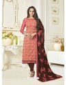 Dark Peach Banarasi Jacquard Embroidered Designer Churidar Suit