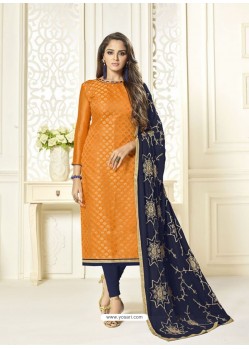 Orange Banarasi Jacquard Embroidered Designer Churidar Suit