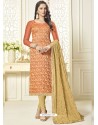 Light Orange Banarasi Jacquard Embroidered Designer Churidar Suit