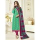 Jade Green Banarasi Jacquard Embroidered Designer Churidar Suit