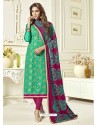 Jade Green Banarasi Jacquard Embroidered Designer Churidar Suit
