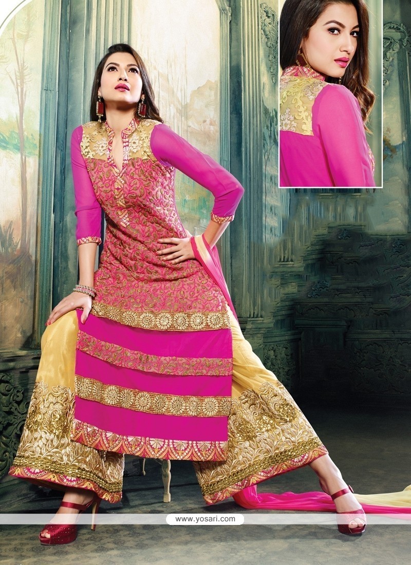 Gauhar Khan Hot Pink Georgette Palazzo Suit