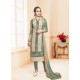 Olive Green Glace Cotton Embroidered Churidar Suit