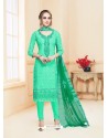 Jade Green Cotton Embroidered Churidar Suit