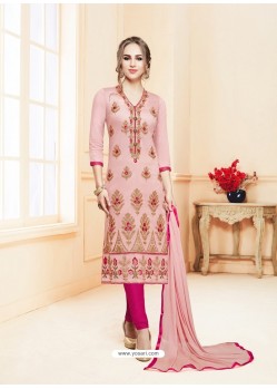 Pink Glace Cotton Embroidered Churidar Suit