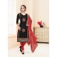 Black Glace Cotton Embroidered Churidar Suit