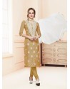 Golden Glace Cotton Embroidered Churidar Suit