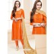 Glorious Orange Glace Cotton Embroidered Churidar Suit