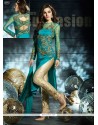 Teal Green Net Designer Pant Style Suit