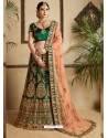 Dark Green Satin Thread Work Designer Wedding Lehenga Choli