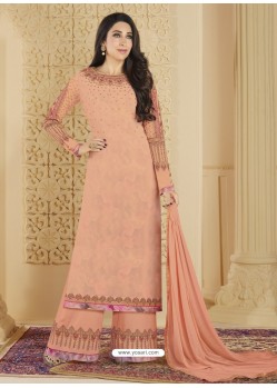 Light Orange Heavy Embroidered Faux Georgette Designer Palazzo Suit