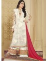 Off White Heavy Embroidered Faux Georgette Designer Palazzo Suit