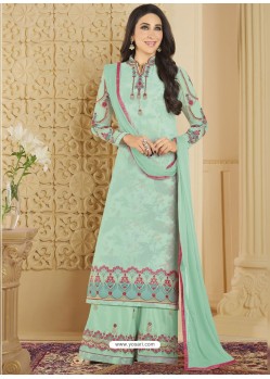 Sky Blue Heavy Embroidered Faux Georgette Designer Palazzo Suit