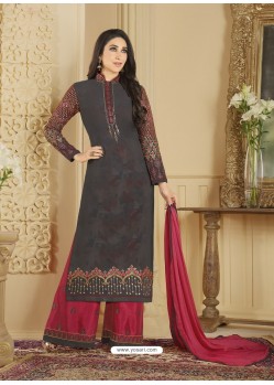 Dull Grey Heavy Embroidered Faux Georgette Designer Palazzo Suit
